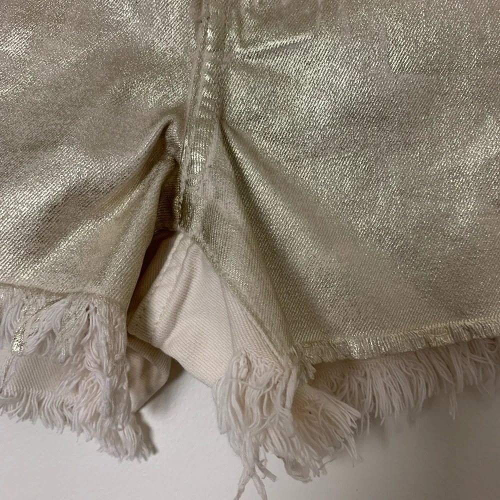 7 For All‎ Mankind High Waist Gold Metallic Cream Shorts Size 25